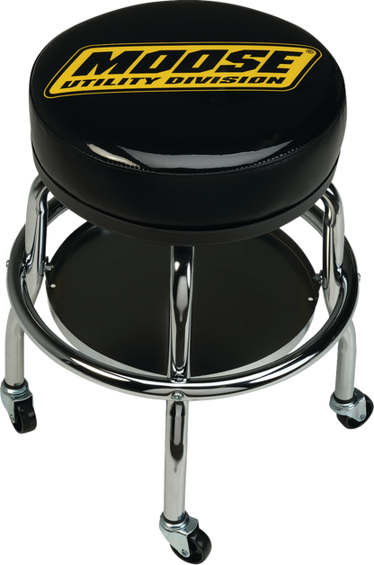 MOOSE OFFROAD Mechanic Bar Stool X80-6030MUD with chrome frame and 360° swivel, featuring a cushioned seat and sturdy design
