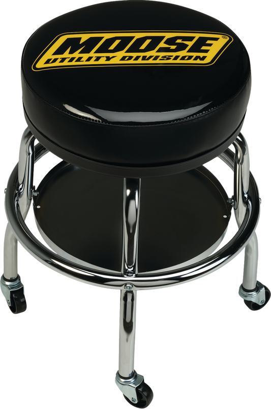 MOOSE OFFROAD Mechanic Bar Stool X80-6030MUD with chrome frame and 360° swivel, featuring a cushioned seat and sturdy design