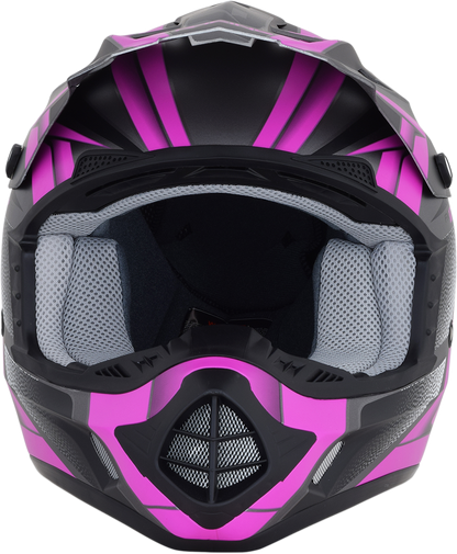 Gray and fuchsia AFX FX-17 motorcycle helmet in frost gray and fuchsia, medium size, featuring aerodynamic design and clear visor