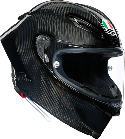 AGV Pista GP RR helmet in glossy carbon finish, FIM and ECE certified race helmet with aerodynamic design and racing vents.