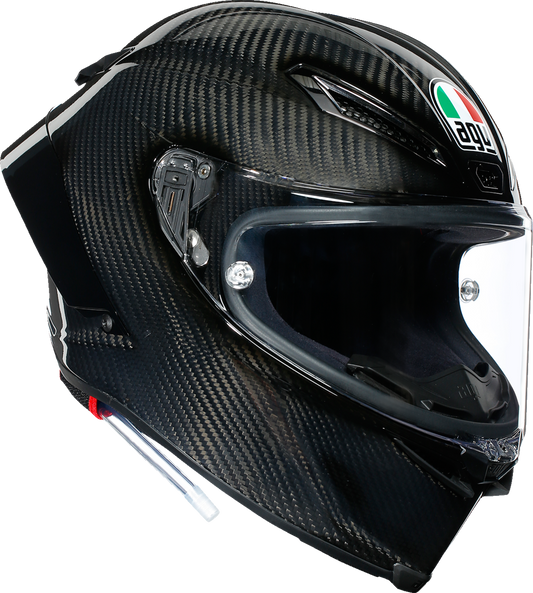 AGV Pista GP RR helmet in glossy carbon finish, FIM and ECE certified race helmet with aerodynamic design and racing vents.