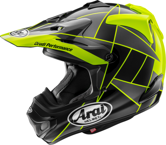 Arai Helmets VX-Pro4 Fragment Yellow motorcycle helmet with large size, featuring a bright yellow design and aerodynamic shape.