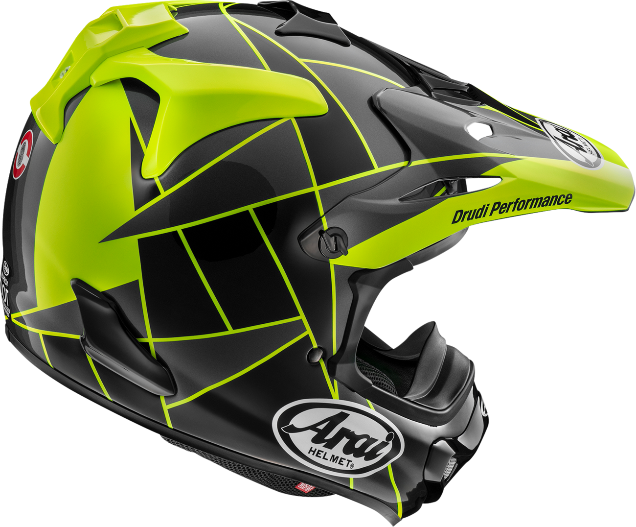 Arai VX-Pro4 Fragment Yellow motorcycle helmet with large size, showing sleek design and vibrant yellow color.