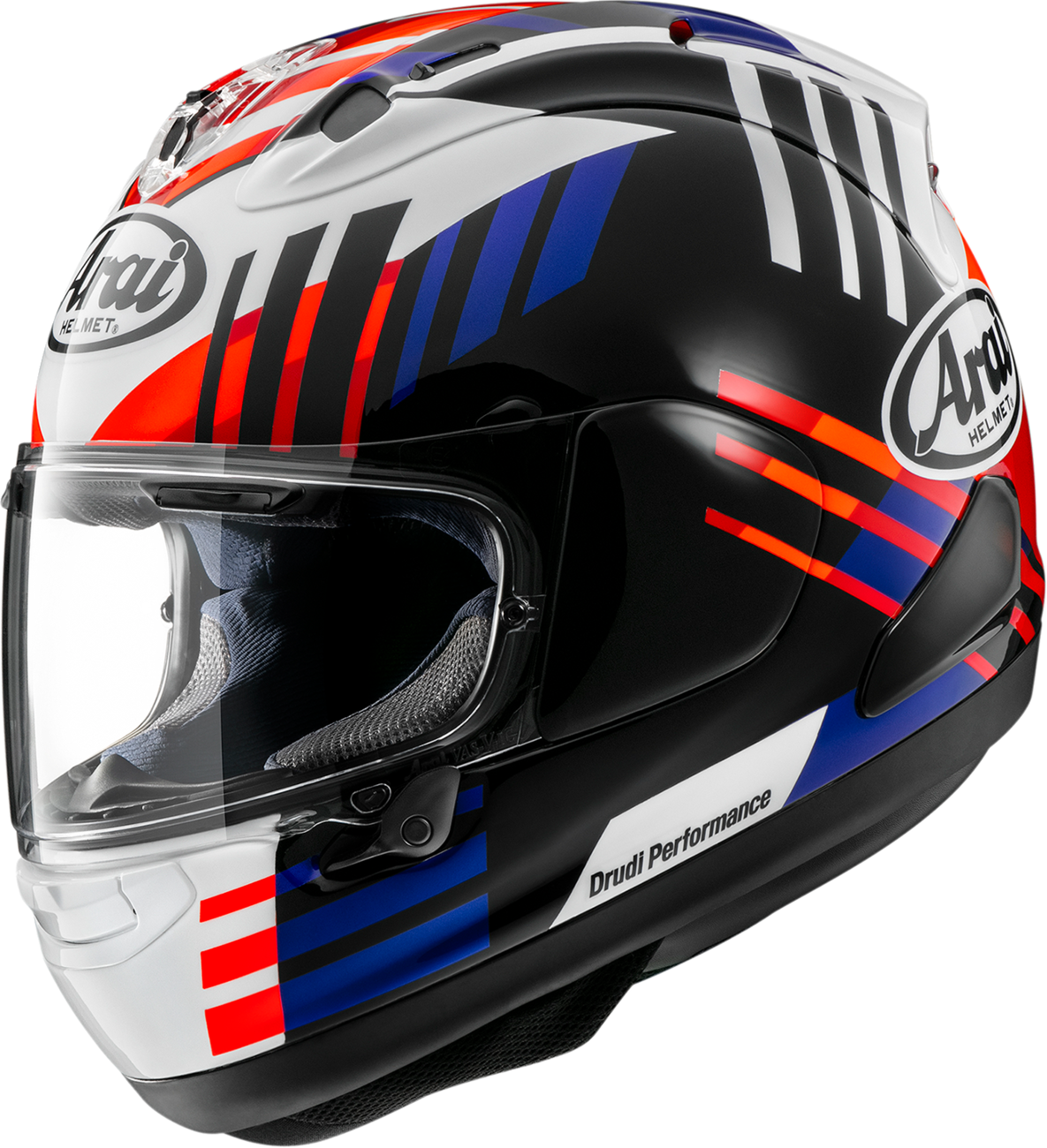 Arai Corsair-X Rea-7 motorcycle helmet in XL size, featuring a sleek design and clear visor, by Arai Helmets.