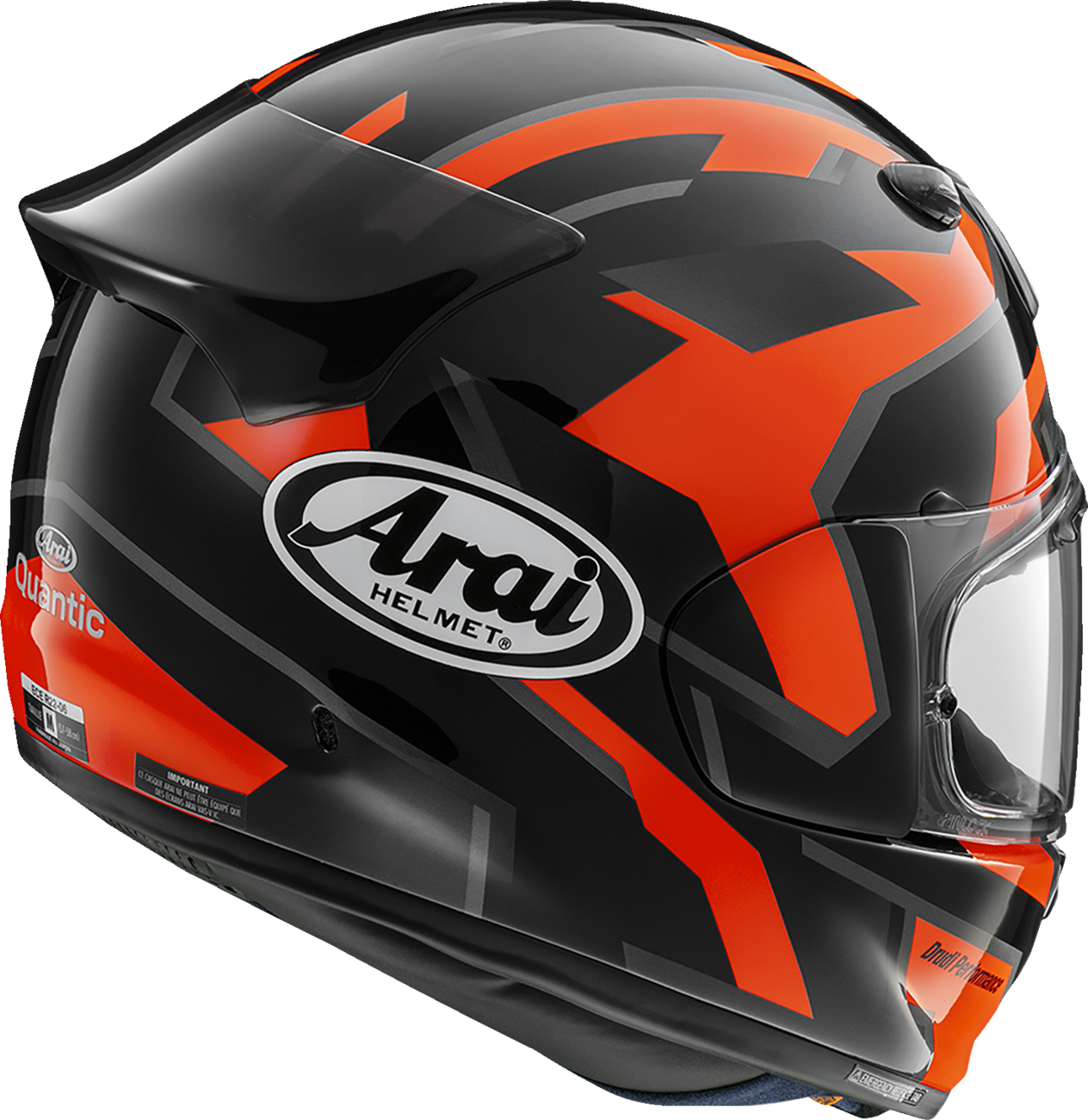Arai Signet-X Robotik helmet in red with VAS shield system, XL size, featuring sleek aerodynamic design and detailed graphics.