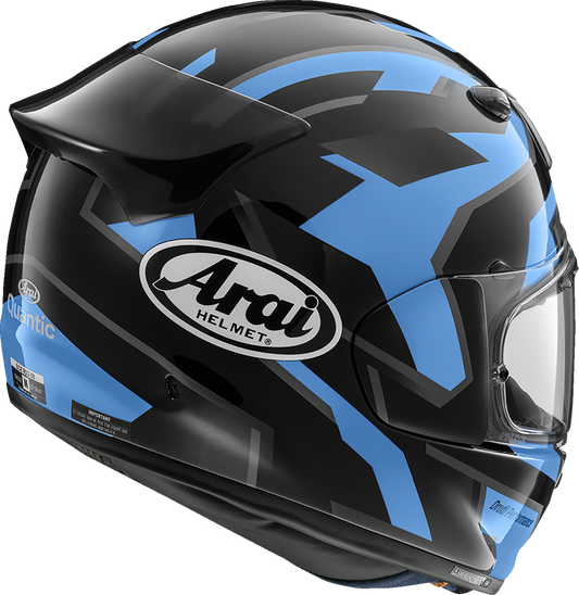 Arai Signet-X Robotik Blue motorcycle helmet in XL size, featuring a sleek design and clear visor from Arai Helmets.