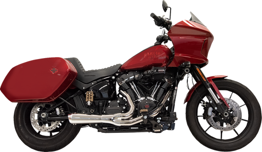 Chrome BASSANI XHAUST 2-Into-1 Ripper exhaust system with megaphone muffler for Harley M8 Softail motorcycle.