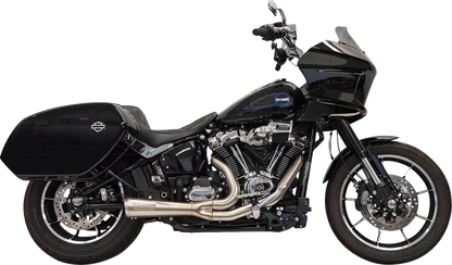 BASSANI XHAUST 2-into-1 Ripper exhaust system with megaphone muffler on a Harley M8 Softail motorcycle, stainless steel finish.