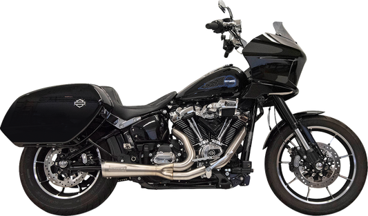 BASSANI XHAUST 2-into-1 Ripper exhaust system with megaphone muffler on a Harley M8 Softail motorcycle, stainless steel finish.