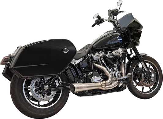 Stainless BASSANI XHAUST 2-into-1 Ripper exhaust system with megaphone muffler for Harley M8 Softail motorcycle.