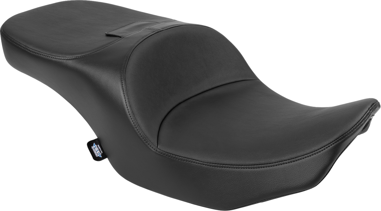 Black vinyl Drag Specialties Freedom Seat for FLT/FLH motorcycles, model 4711A, with comfortable design for Harley-Davidson bikes.