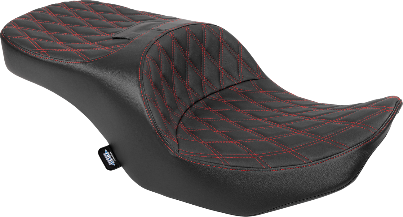 Black vinyl Drag Specialties Freedom Seat with red double diamond stitching for FLT/FLH 2023-2025 motorcycles, part #4711D.