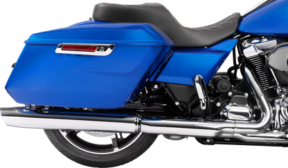 Black vinyl Drag Specialties Freedom Seat with silver double diamond stitch for FLT/FLH 2023-2025, motorcycle seat part 4711C.