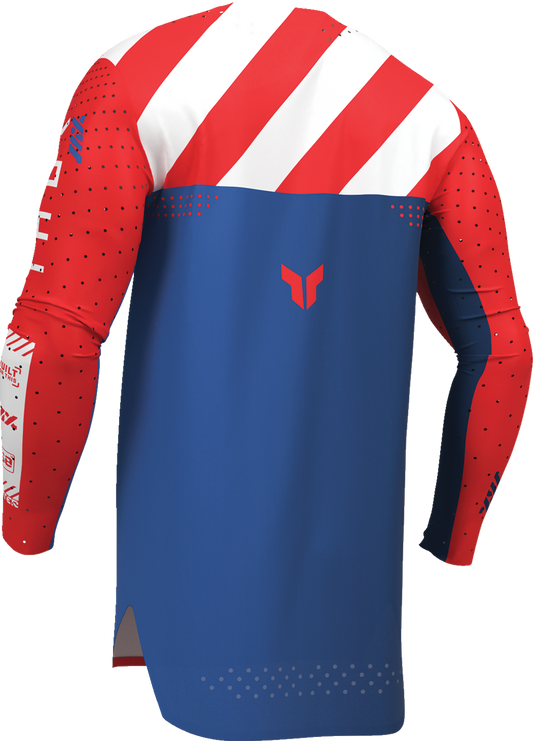 Red THOR Sportmode Synth Jersey, large size, featuring lightweight fabric and sporty design for motorcycle riding.