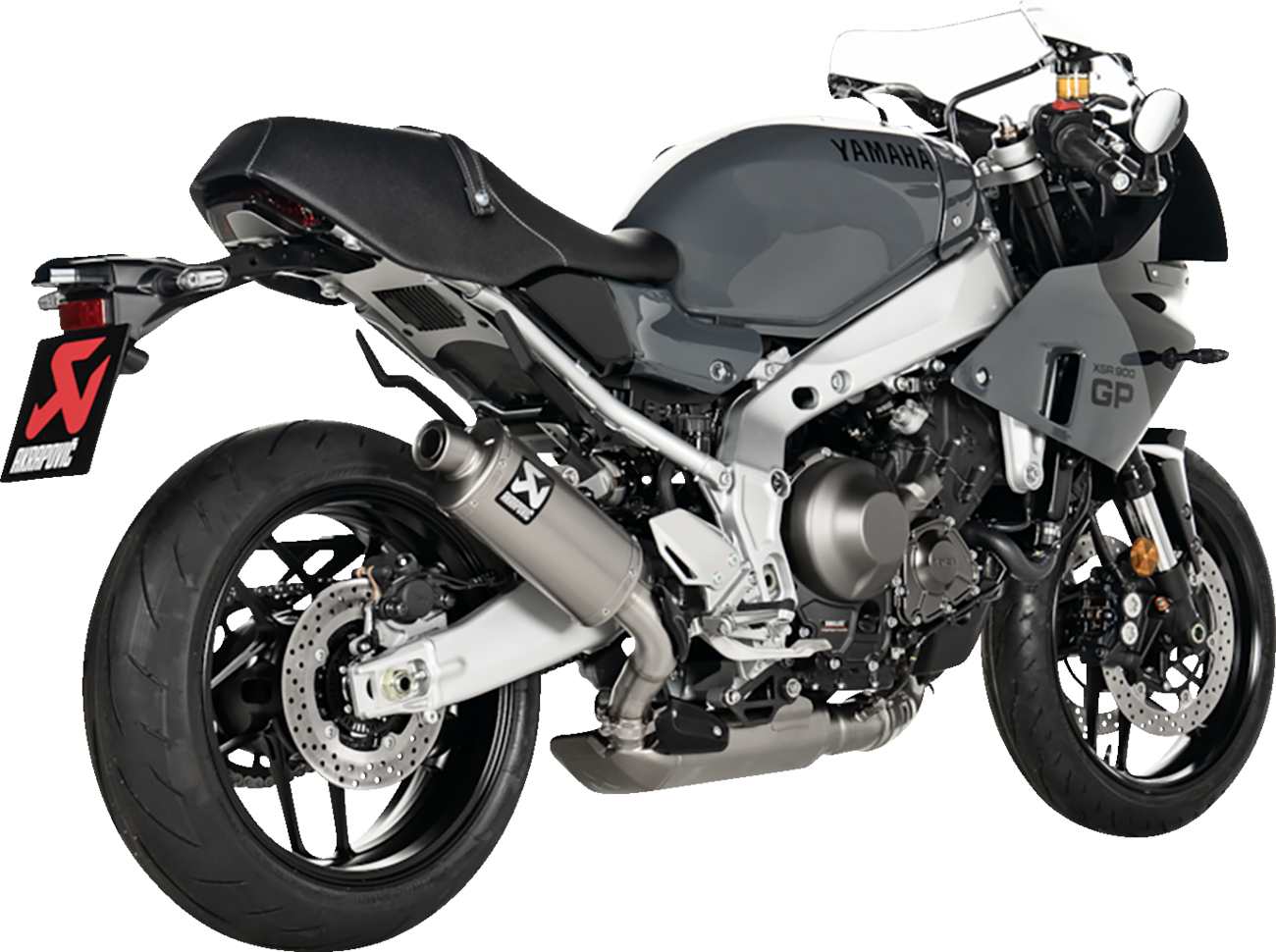 AKRAPOVIC Racing Line titanium exhaust system for Yamaha XSR 900, showing the sleek, high-performance motorcycle exhaust component.