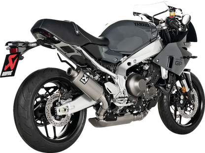 AKRAPOVIC Racing Line titanium exhaust system for Yamaha XSR 900, showing the sleek, high-performance motorcycle exhaust component.