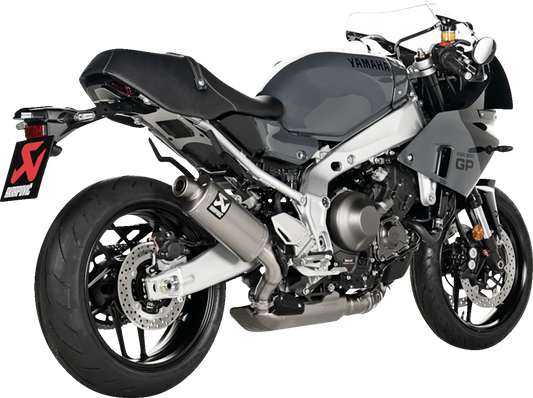 AKRAPOVIC Racing Line titanium exhaust system for Yamaha XSR 900, showing the sleek, high-performance motorcycle exhaust component.