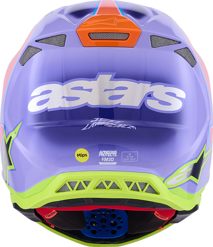 Alpinestars Supertech M10 Jett Lawrence R01 MIPS helmet in small size with black and white design, featuring aerodynamic vents and branding.