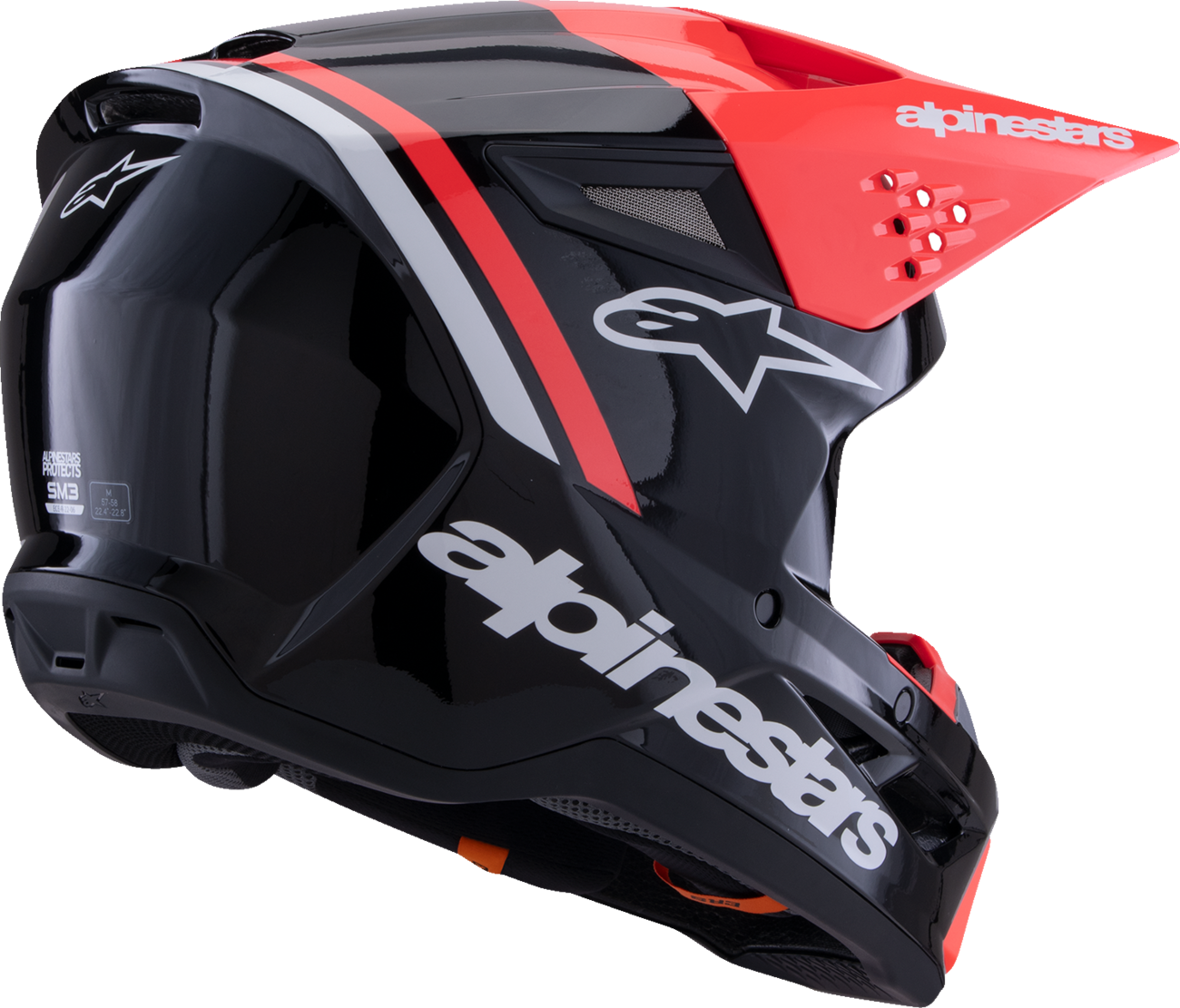 ALPINESTARS, Alpinestars SM3 Radium Helmet - Gloss Black/Red Fluo/White, Large