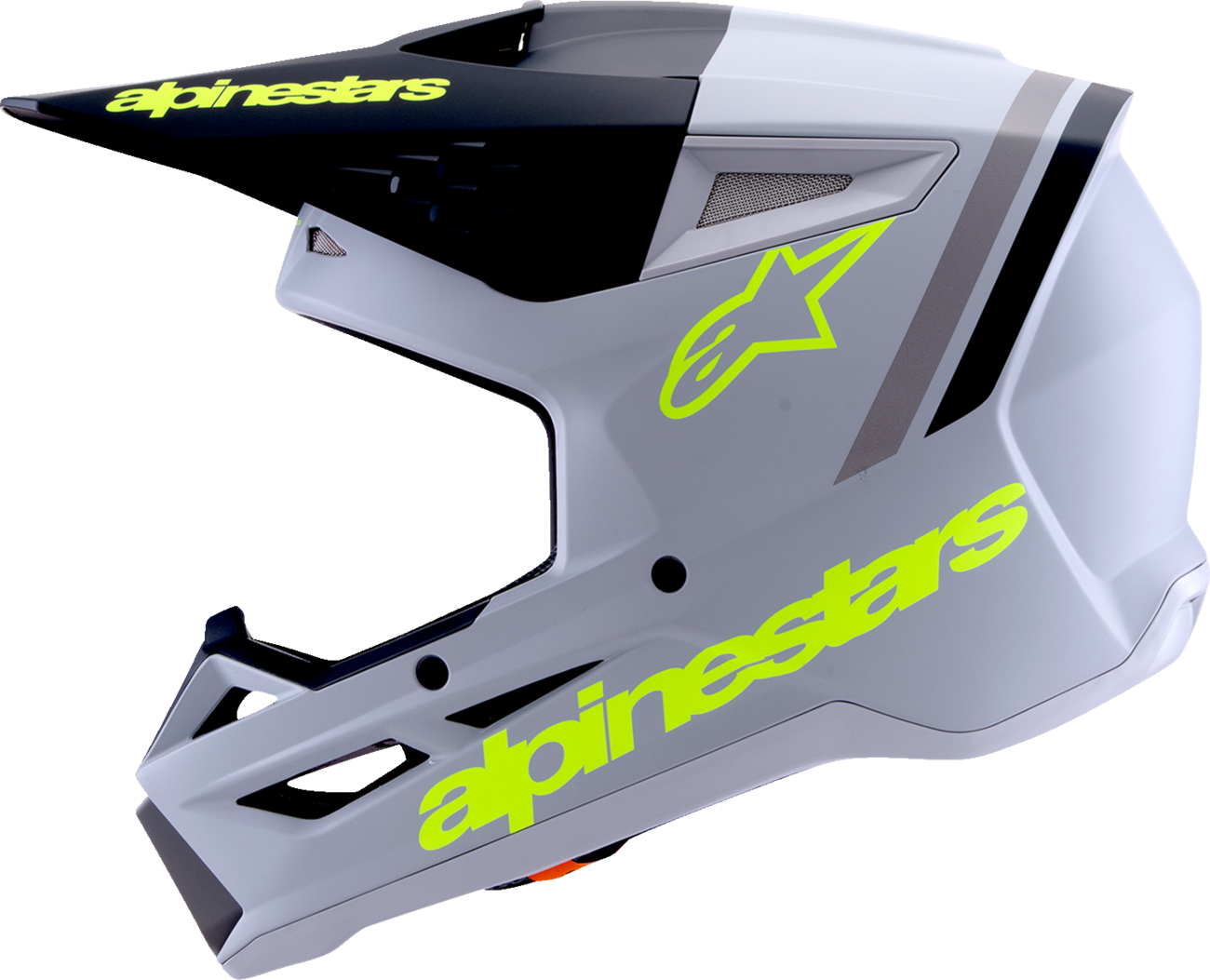 Alpinestars SM3 helmet in matte gray, black, and yellow fluo, designed for offroad and motocross protection, medium size.