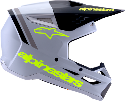 Alpinestars SM3 helmet in matte gray, black, and yellow fluo, lightweight offroad and MX riding protection.