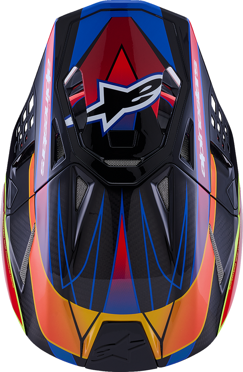 Alpinestars Supertech M10 helmet with MIPS® in gloss blue, red, and fluorescent yellow, size XS, racing motorcycle helmet.