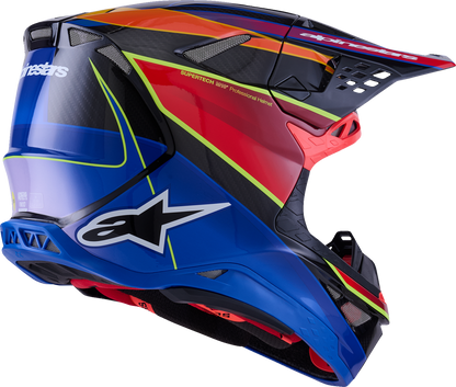 Alpinestars Supertech M10 helmet with MIPS® Era in gloss blue, red, and yellow fluo, size XS, featuring aerodynamic design.