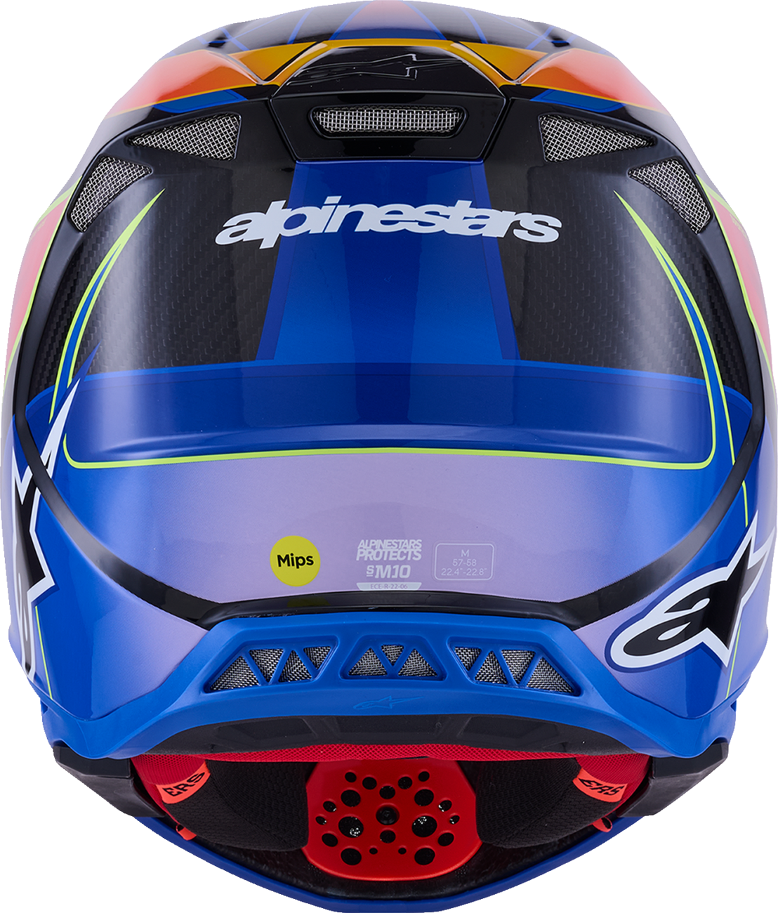 Alpinestars Supertech M10 Helmet MIPS® Era model in large gloss blue, red, and yellow fluorescent with aerodynamic design features.