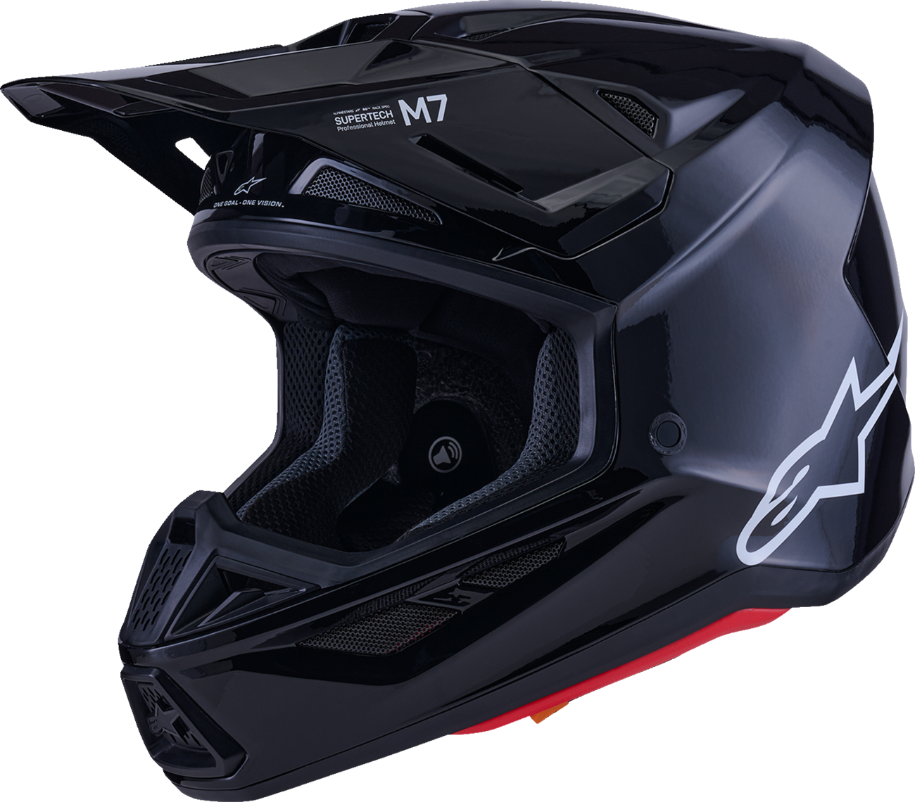 Alpinestars SM7 helmet in solid gloss black, large size, featuring sleek aerodynamic design and ventilation vents.