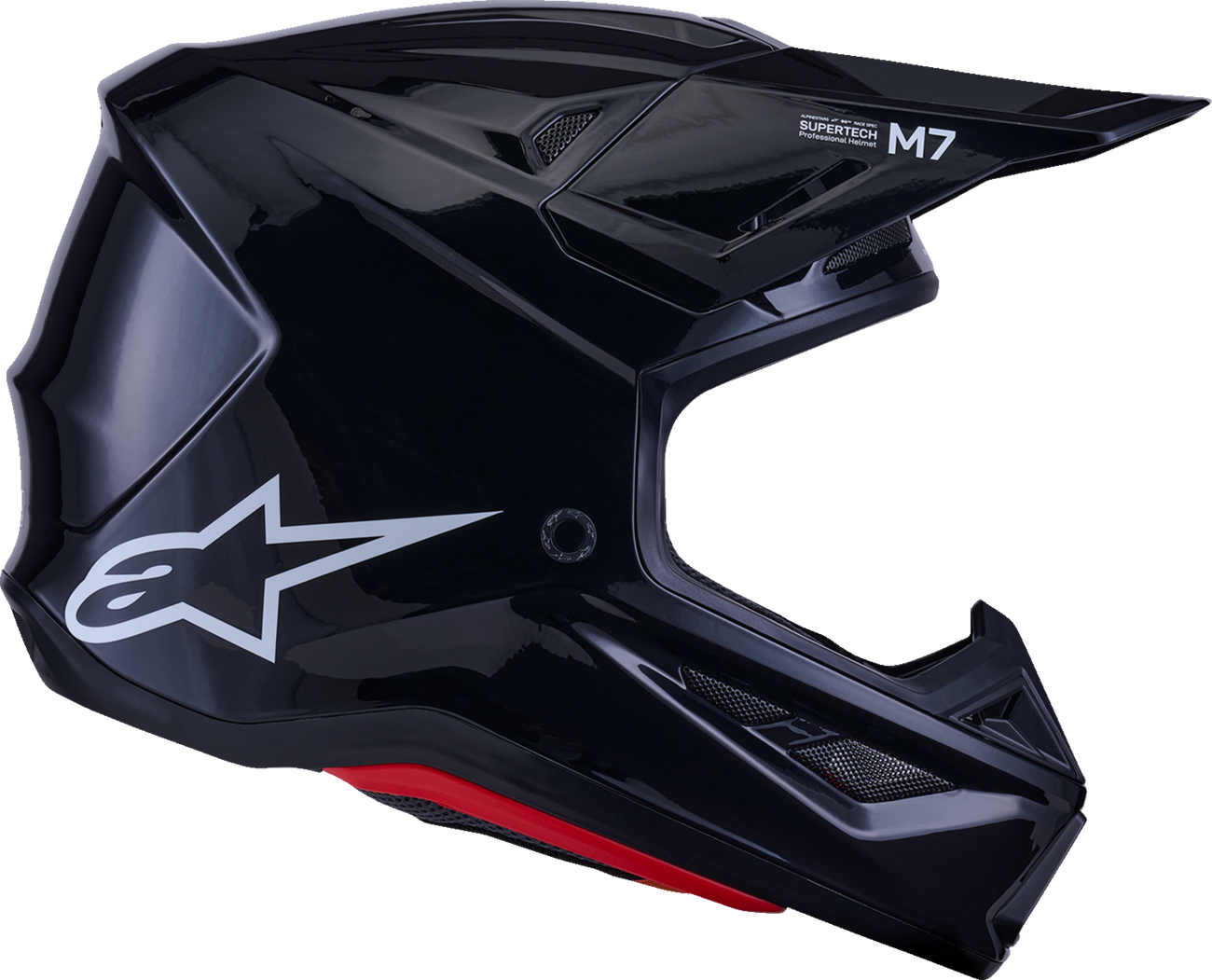 Alpinestars SM7 helmet in solid gloss black, large size, with a sleek aerodynamic design and matte finish.