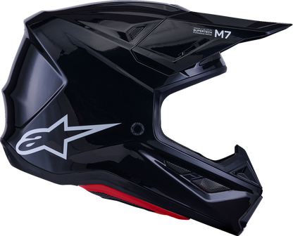 Alpinestars SM7 helmet in solid gloss black, large size, with a sleek aerodynamic design and matte finish.