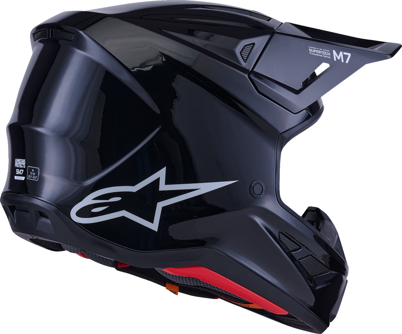 Alpinestars SM7 helmet in solid gloss black, large size, featuring a sleek aerodynamic design and secure chin strap.