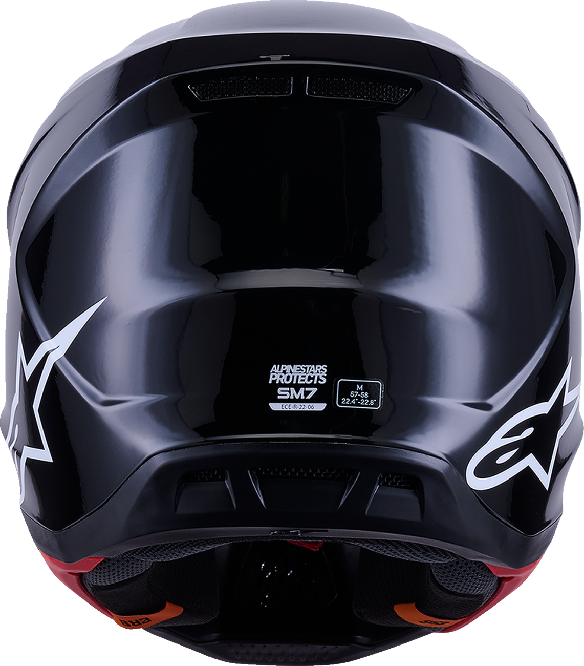 Alpinestars SM7 helmet in solid gloss black, large size, with aerodynamic design and secure chin strap.