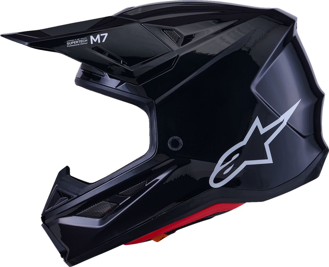 Alpinestars SM7 helmet in solid gloss black, large size, featuring a sleek aerodynamic design and ventilation ports.