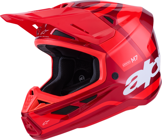 Alpinestars SM7 Core off-road racing helmet in glossy red, small size, with durable protective design for motocross racing.