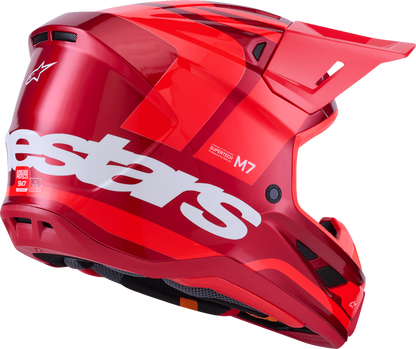 Alpinestars SM7 helmet in gloss red, medium size, lightweight off-road racing helmet with aerodynamic design and protective features.