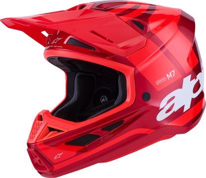 Alpinestars SM7 helmet in glossy red with large size, featuring aerodynamic design and ventilation for motorcycle riding.