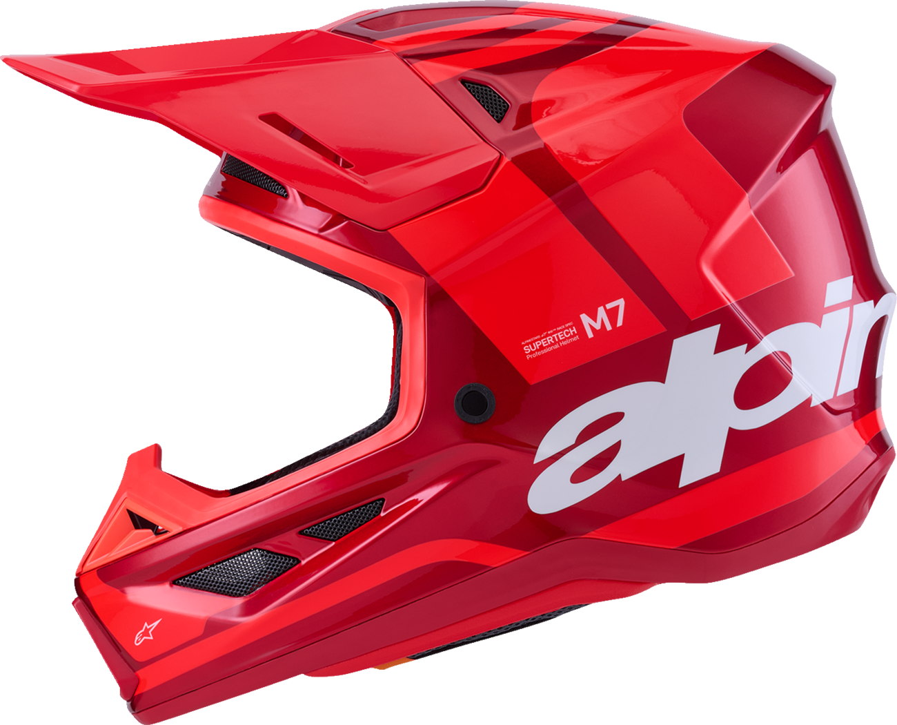 Alpinestars SM7 off-road racing helmet in gloss red, size 2XL, with superior ventilation and impact protection.