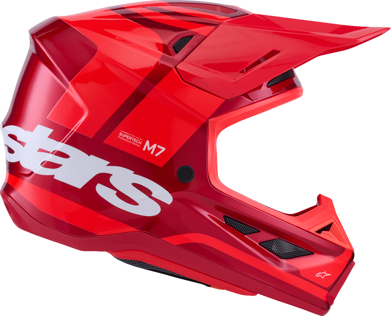 ALPINESTARS SM7 off-road racing helmet in glossy red with 2XL size, featuring superior ventilation and impact protection.