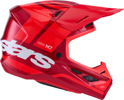 ALPINESTARS SM7 off-road racing helmet in glossy red with 2XL size, featuring superior ventilation and impact protection.