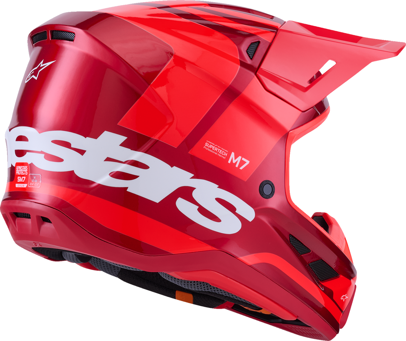 Alpinestars SM7 helmet in Core Gloss Red with 2XL size, off-road racing helmet featuring ventilation and impact protection.