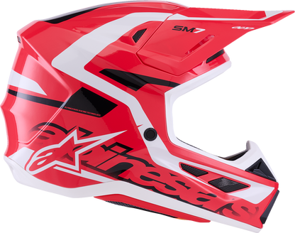 Alpinestars SM7 helmet in deed gloss red, black, and white with XL size, featuring aerodynamic design and ventilation.