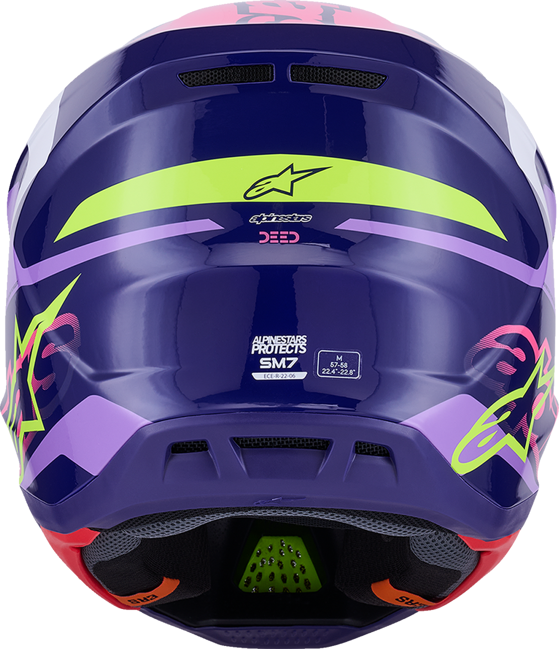 Alpinestars SM7 helmet in deed gloss purple and pink, small size, featuring lightweight impact protection and advanced ventilation.