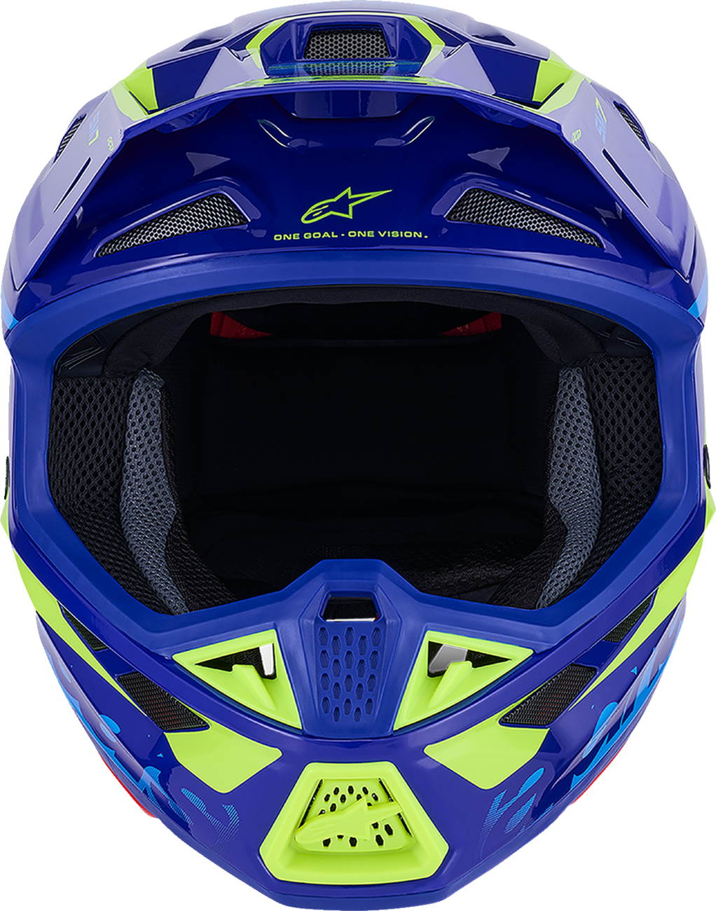 Alpinestars SM7 helmet in Deed Gloss Blue and Yellow Fluo with large size, featuring aerodynamic design and ventilation vents.