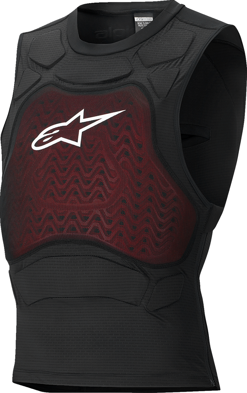 Alpinestars Bionic Plasma LT off-road impact protection vest in black and white, medium size, shown on a plain background.