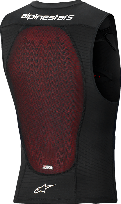 Alpinestars Bionic Plasma LT Off-Road Impact Protection vest in black and white, medium size, with visible padding and adjustable straps.