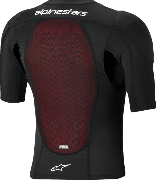 Alpinestars Bionic Plasma LT jacket in black and white, short-sleeve motorcycle armor jacket, size large, with protective design.