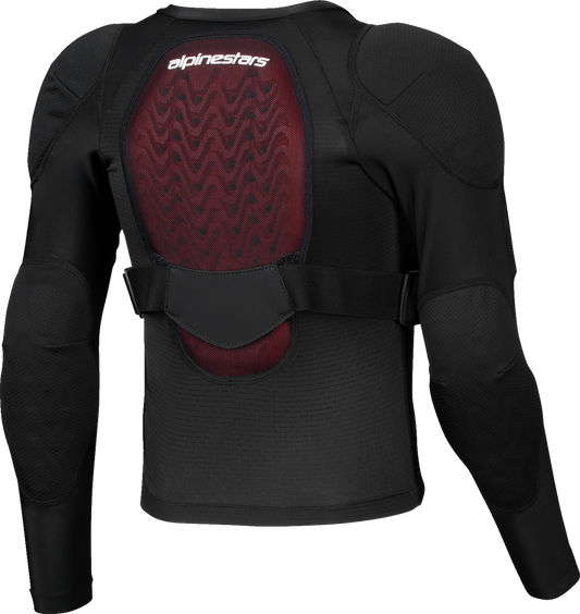 Alpinestars Youth Bionic Plasma LT jacket in black and white, small size, featuring protective armor design for motorcycle riding.
