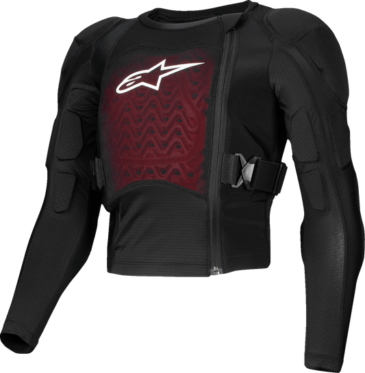 Alpinestars Youth Bionic Plasma LT Jacket in black and white, size XL, featuring protective armor and sporty design.