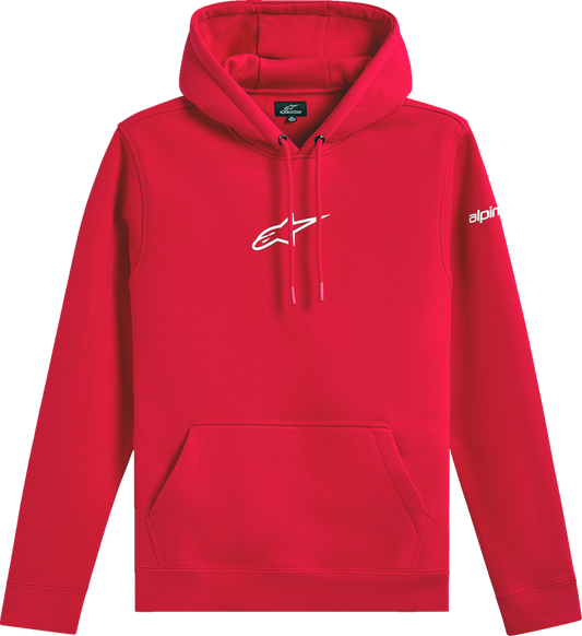 Red Alpinestars frontal pullover hoodie in size large, featuring the brand's logo and comfortable casual design.